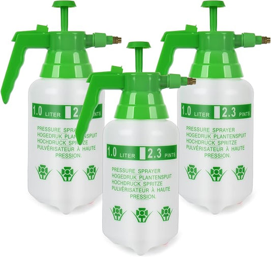 3 Pcs 1/4 Gallon Plastic Handheld Pump Sprayer – Garden Pressure Sprayer with Adjustable Nozzle for Plants, Cleaning, Household Tasks – Green