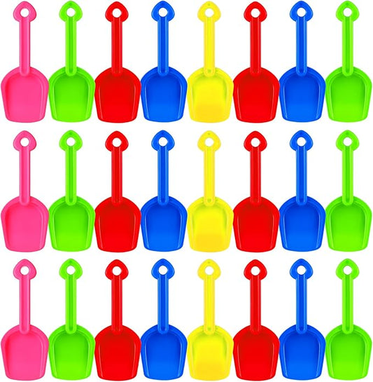 Junkin 24 Pcs 7.7 Inch Mini Plastic Sand Shovel Beach Toys Long Play Colorful Scoop Rake Sand Shovels for Beach and Garden Shoveling, Digging, Gardening, Random Colors