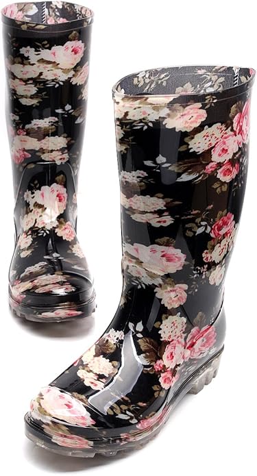 Womens Rain and Garden Boot Half Calf Rubber Rainboots Floral Printed Waterproof for Garden Women rain Footwear
