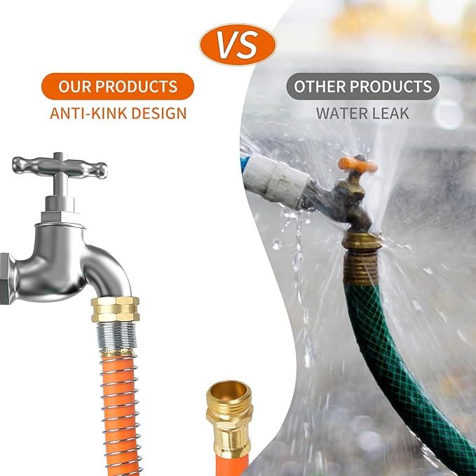 Aain Rubber Garden Hose 5/8 in. x 50 ft with 3/4'' Male to Female Solid Brass Fittings Flexible Lightweight Water Hose for All-weather Outdoor, Car wash, Lawn 500 Burst PSI, Orange
