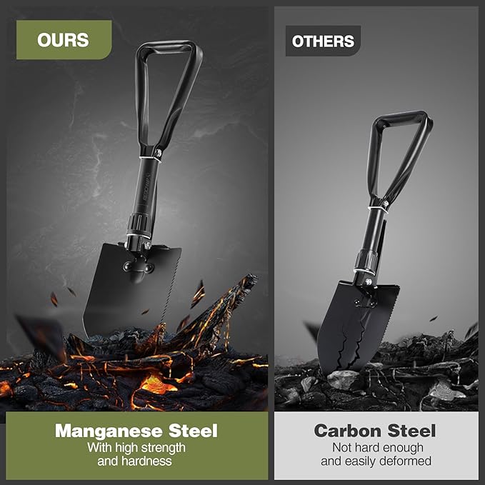 REDCAMP 23" Survival Folding Camping Shovel w/Cover,Portable Shovel with High Manganese Steel, Tactical Entrenching Tool Tri-fold Handle Shovel for Camping Hiking Sand Mud Snow Beach, Black 2.5Lbs