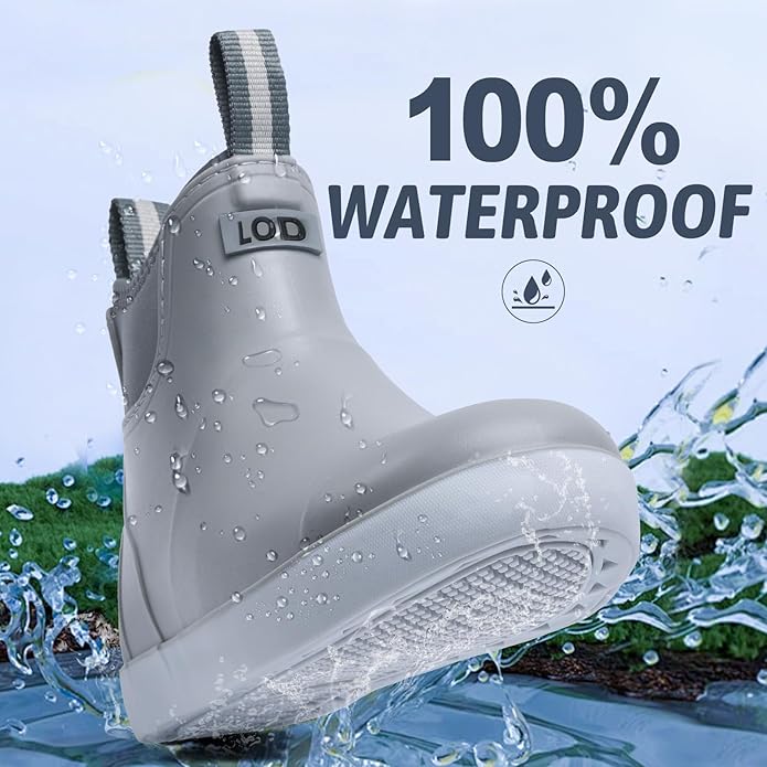 Women's Ankle Rain Boots - Slip On Waterproof Festival & Garden Shoes for Men - Comfortable Lightweight Rubber Wellies with Decorative Buckle