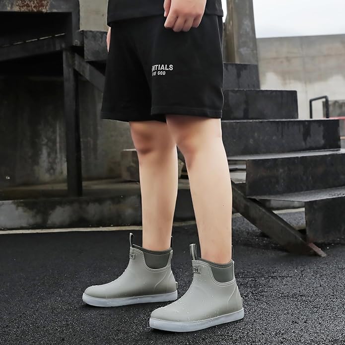 Mens Deck Boots, Saltwater Fishing Booties Rubber Waterproof Ankle Rain Boots, High-performance Footwear Chelsea Boots for Gardening Fishing Boating Camping Sailing