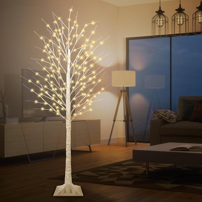 7FT Lighted Birch Tree with 170 LED Warm White and Multicolor Lights, 8 Modes, Timer Remote Faux Light Up Twig Christmas Tree for Indoor Outdoor Xmas Holiday Party Garden Decoration (2 Pack)