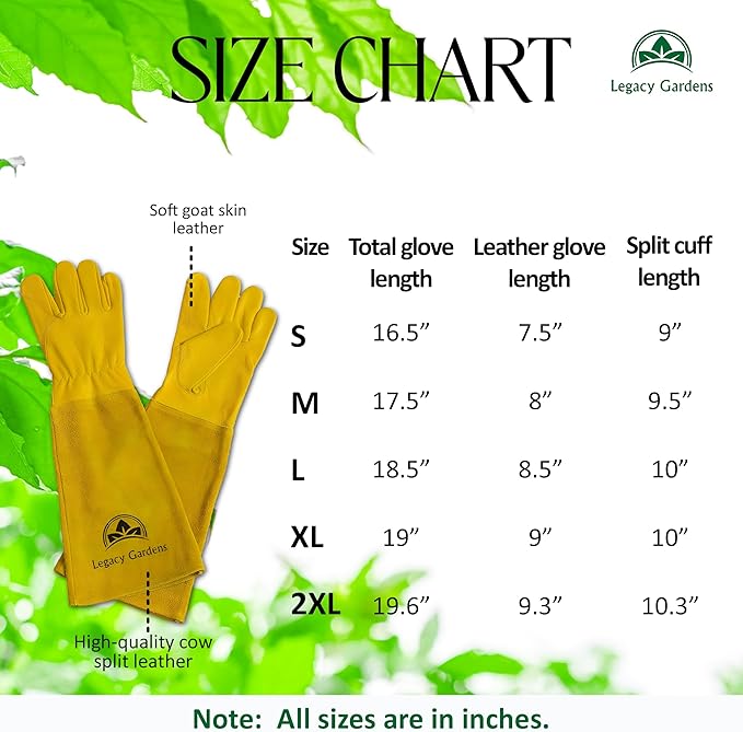 Leather Gardening Gloves for Women & Men, Long Garden Gloves, Cowhide Gauntlet Rose Pruning Thorn Resistant, Forearm Protection, Medium, Yellow