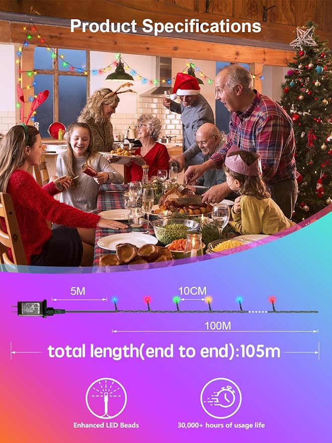 1000 LED Color Changing Christmas String Lights, 328FT Warm White Multicolor Outdoor Fairy Lights with Remote, Timer, Memory, 8 Modes, Waterproof Christmas Tree Lights for Bedroom Patio Party