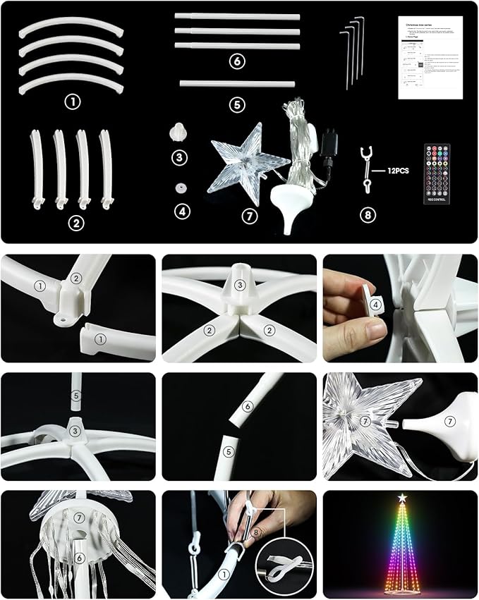 5FT Smart Cone Christmas Tree, Multicolor Prelit Outdoor Christmas Tree Lights, Music Sync, App & Remote Control, LED Light Show Tree for Indoor Outdoor Decorations