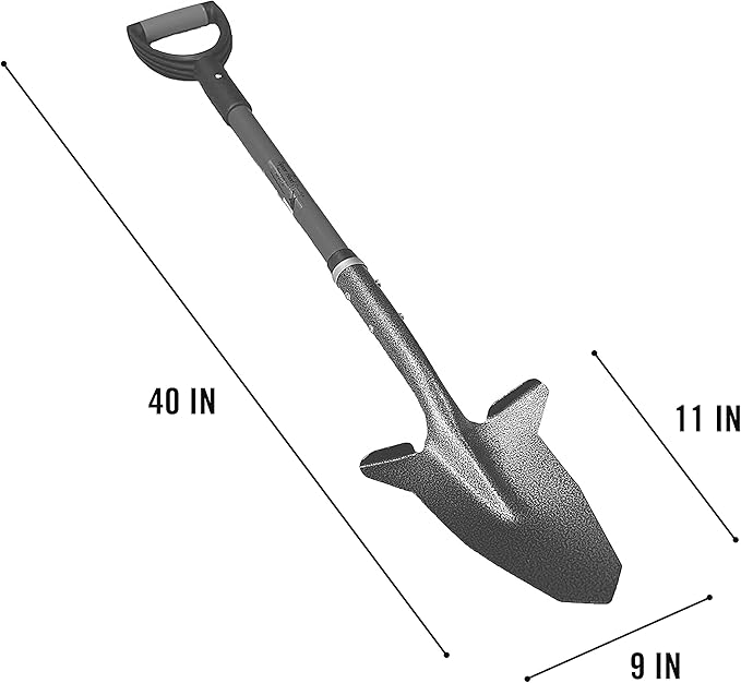 Spear Head Spade SHFD3 40" Yellow Garden Spade Shovel - Gardening Shovel with a 9" x 11" Beveled Blade, Steel-Reinforced Fiberglass Long Handle & Cushioned D-Grip - Digging Spade for Planting