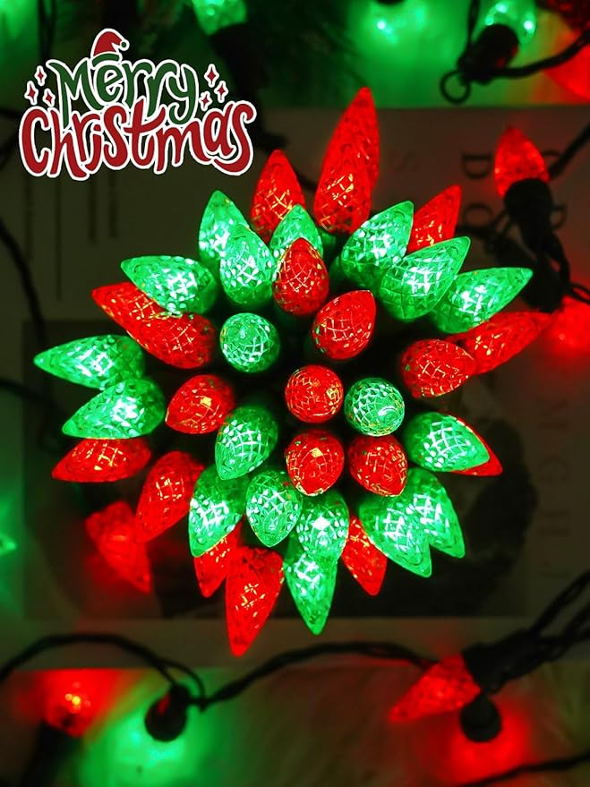 2 Pack C6 Christmas Lights Outdoor Indoor, Total 200 LED 66 FT Connectable Christmas String Lights with Timer & 13 Modes, Waterproof Twinkle Light for Xmas Tree Party Yards Decorations (Red and Green)