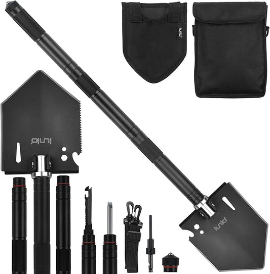 iunio Camping Shovel,Shovel Folding, Portable, Multitool, Foldable Entrenching Tool, Collapsible Spade, for Backpacking, Trenching, Hiking, Survival, Car Emergency