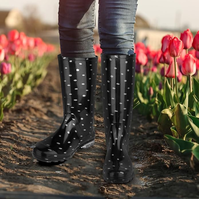 DaeRainy Tall Rain Boots for Women, Knee High Waterproof Slip On Garden Boots