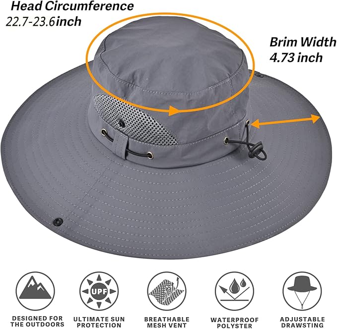 Wide Brim Fishing Sun Hat for Men Women, UPF 50+ Waterproof Bucket Boonie Hat Hiking Camping Safari Garden Beach