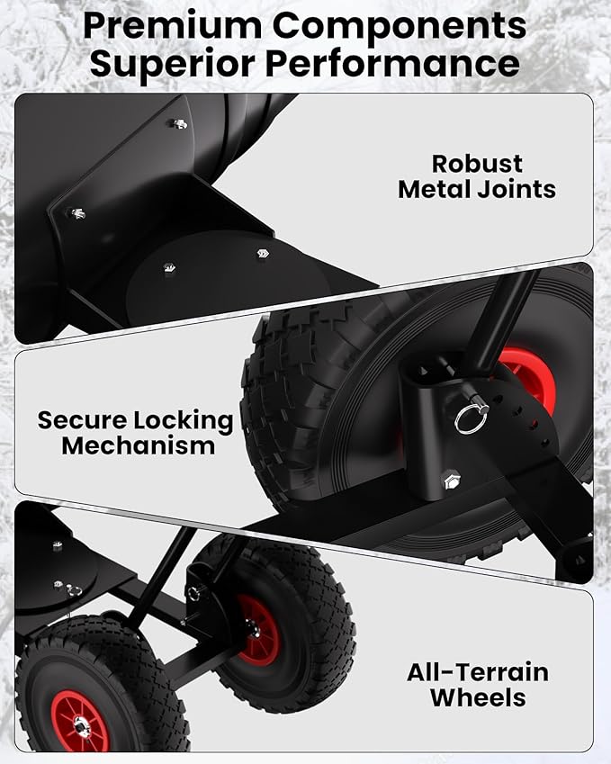 36" Snow Pusher Shovel with Wheels, Adjustable Ergonomic T-Handle Snow Plow for Driveway, Heavy Duty Wheeled Rolling Shovels for Driveway and Sidewalks with Angeled Blade