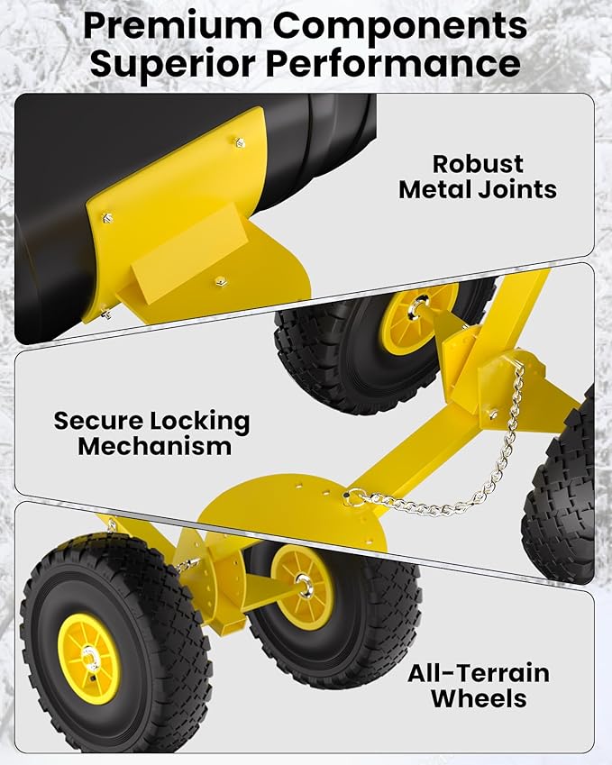 36" Snow Pusher Shovel with Wheels, Adjustable Ergonomic T-Handle Snow Plow for Driveway, Heavy Duty Wheeled Rolling Shovels for Driveway and Sidewalks with Angeled Blade