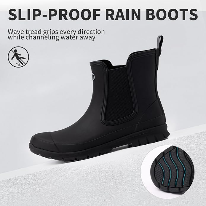 NITTI Women's Waterproof Short Rain Boots Slip-Resistant Rubber Chelsea Garden Shoes with Comfort Insole