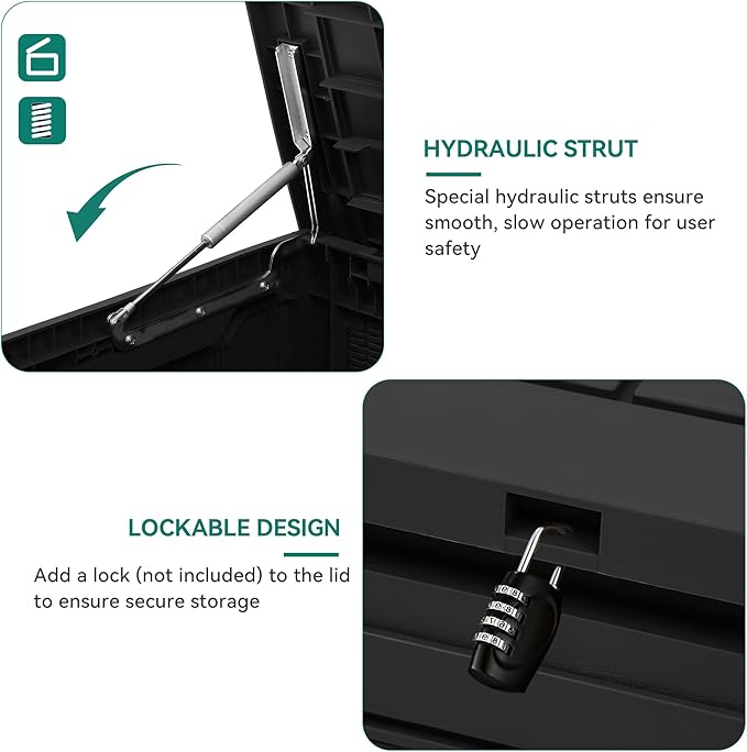 YITAHOME 80 Gallon Outdoor Storage Box, Large Water Resistant Resin Deck Box, Indoor Outdoor Lockable Rattan Storage Container for Patio, Garden, Cushions, Tools, Equipment (Black)