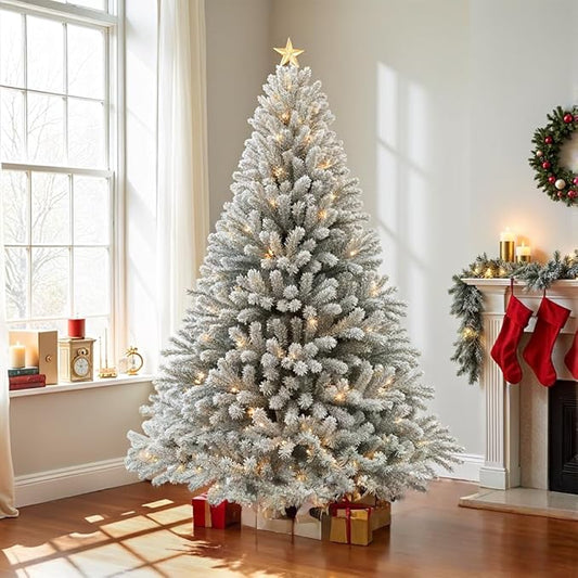 CHILLSUN Pre-Lit Artificial Christmas Tree with Lights 9ft, Holiday Party Decorations Indoor with 2270 Branch and 900 Warm LED, Easy Assembly Support Automatique for Christmas Decorations,White