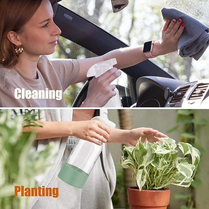 Glass Spray Bottles with Silicone Sleeve Protection, 16 oz Empty Refillable Containers, Reusable Spray Bottles with Adjustable Nozzle for Hair, Cleaning Solutions,Plants , 2 Pack Olive Green&Pink