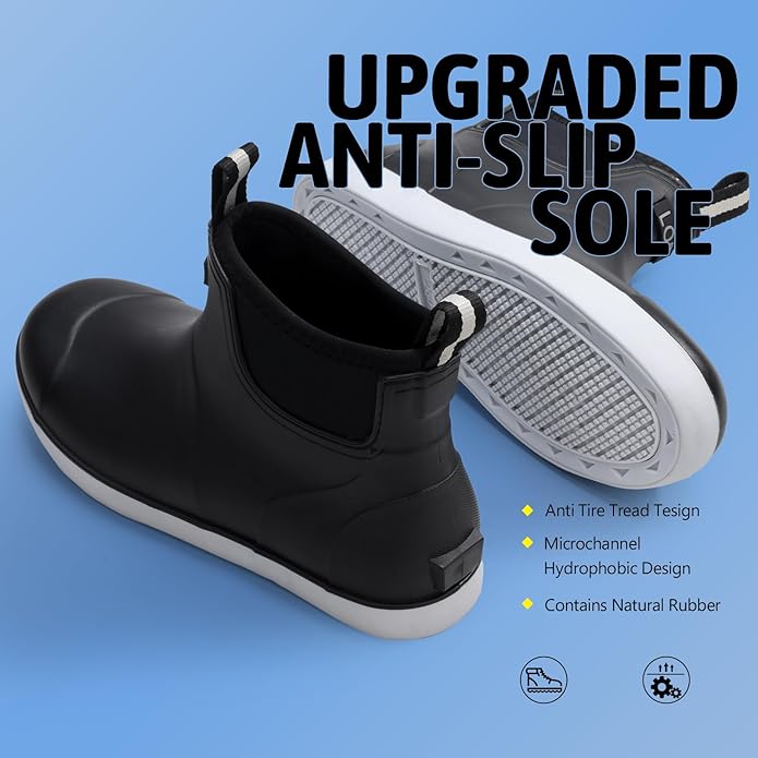 Women's Ankle Rain Boots - Slip On Waterproof Festival & Garden Shoes for Men - Comfortable Lightweight Rubber Wellies with Decorative Buckle