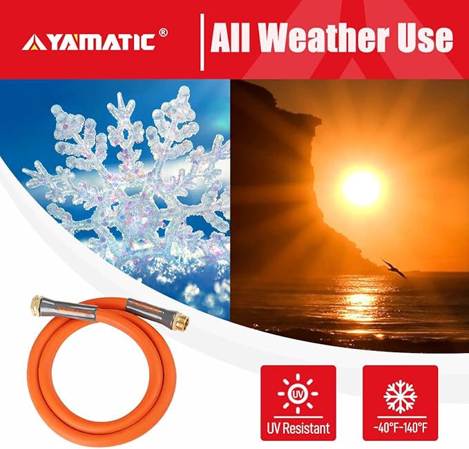 YAMATIC Female to Female Short Garden Hose 5/8 in x 10 ft, 2 in 1 Dual Use Heavy Duty Leader Hose with Solid Brass Connector, All-Weather Water Hose, Burst 600 PSI