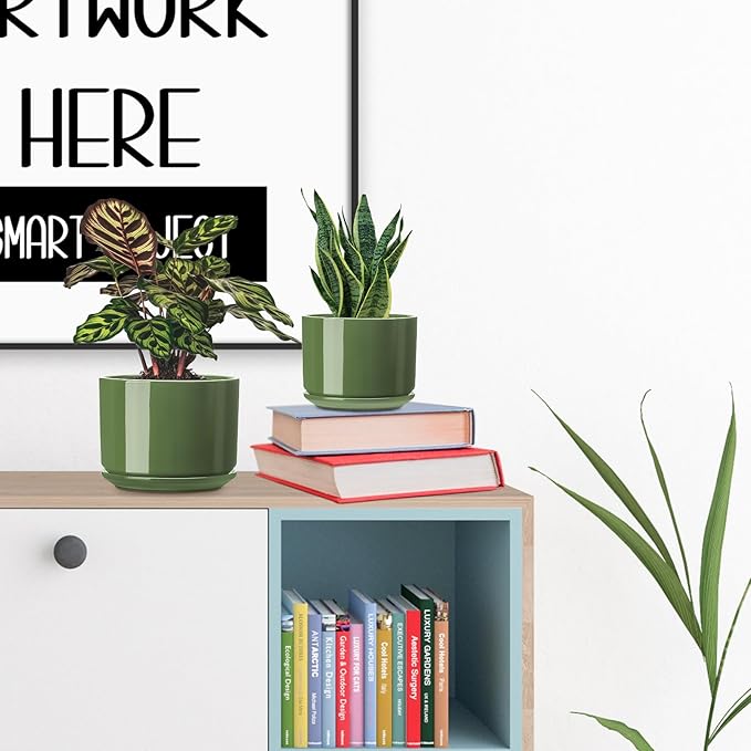 EFISPSS Ceramic Plant Pots, 4+5+6 Inch Pots for Indoor Plants, Planter Pot with Drainage Hole,Flower Pots for Succulent Cactus,Set of 3 - Patina