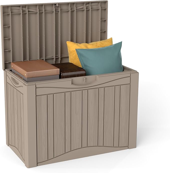 50 Gallon Waterproof Large Resin Deck Box Indoor/Outdoor Lockable Storage Container and Seating for Garden, Pool, and Patio (50 Gallon, Grey)
