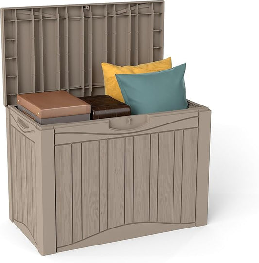 50 Gallon Waterproof Large Resin Deck Box Indoor/Outdoor Lockable Storage Container and Seating for Garden, Pool, and Patio (50 Gallon, Grey)