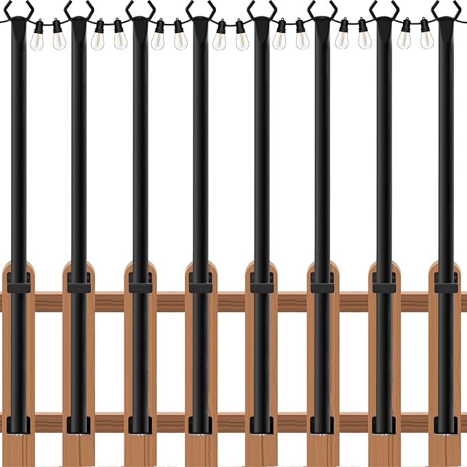 zoegi 8 Pack 5FT String Light Poles,Light Poles for Outside Lights with Fork,Outdoor Brackets Hanging Lights,Metal Stand for Deck Patio,Backyard,Wedding,Deck,Party