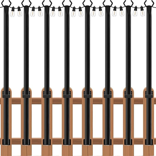 zoegi 8 Pack 5FT String Light Poles,Light Poles for Outside Lights with Fork,Outdoor Brackets Hanging Lights,Metal Stand for Deck Patio,Backyard,Wedding,Deck,Party