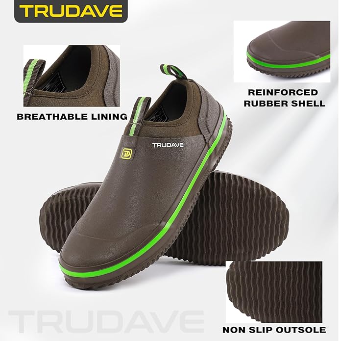 Trudave Mens Garden Shoes, Waterproof Slip-On Womens Rain Boots Unisex Rubber Footwear for Gardening, Farming, Lawn Care and Yard Work, Size 6-13