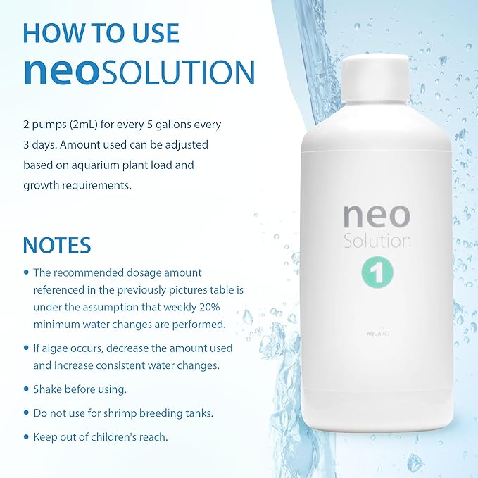 Plant Fertilizer for Aquarium Plants - Liquid Fertilizer with Nitrogen, Phosphorus, Potassium, Magnesium to Promote Growth & Photosynthesis in Aquatic Environments - Neo Solution 1, 300ml