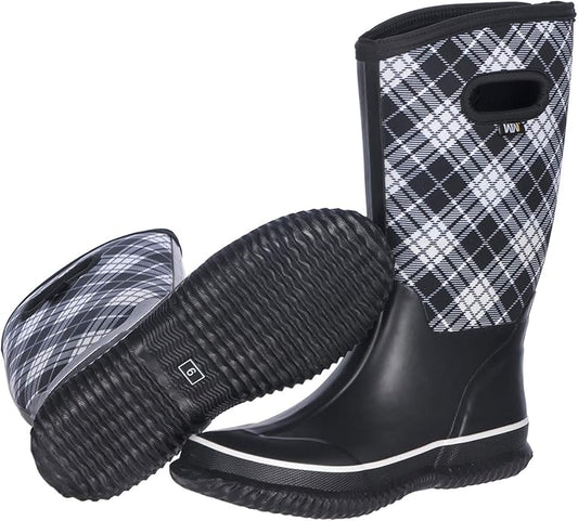 WTW Mid Calf Rain Boots for Women - Waterproof Insulated Neoprene Mud Boots Outdoor Hunting Garden Boots