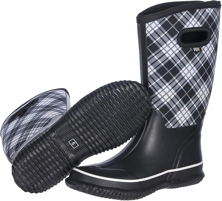 WTW Mid Calf Rain Boots for Women - Waterproof Insulated Neoprene Mud Boots Outdoor Hunting Garden Boots