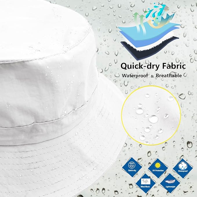 woogwin Waterproof Bucket Rain Hat with Chin Strap Quick Dry Packable Boonie Sun Hat Safari Hat UV Protection