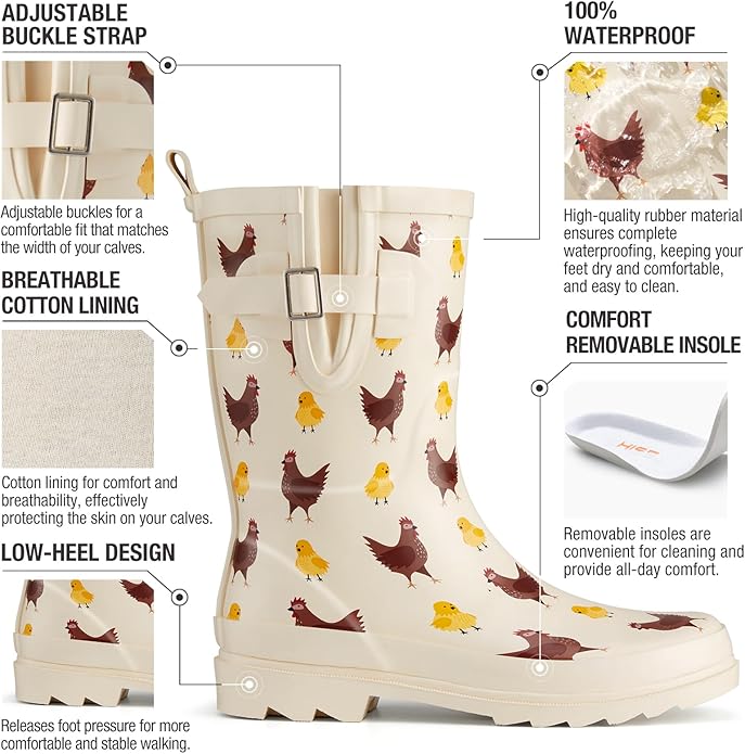 HISEA Rubber Rain Boots for Women Waterproof Garden Mud Boots