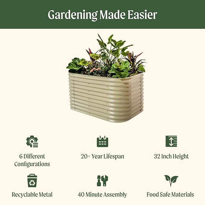 Vego garden 32" Extra Tall Raised Garden Bed Kits, 6 in 1 Modular Raised Planter Box for Vegetables Flowers Fruits Oval Metal Raised Garden-British Green