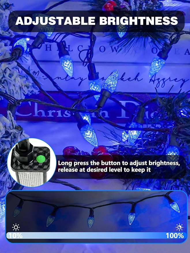 2 Pack C6 Christmas Lights Outdoor Indoor, Total 200 LED 66 FT Connectable Christmas String Lights with Timer & 13 Modes, Waterproof Twinkle Light for Xmas Tree Yards Party Wedding Decorations (Blue)