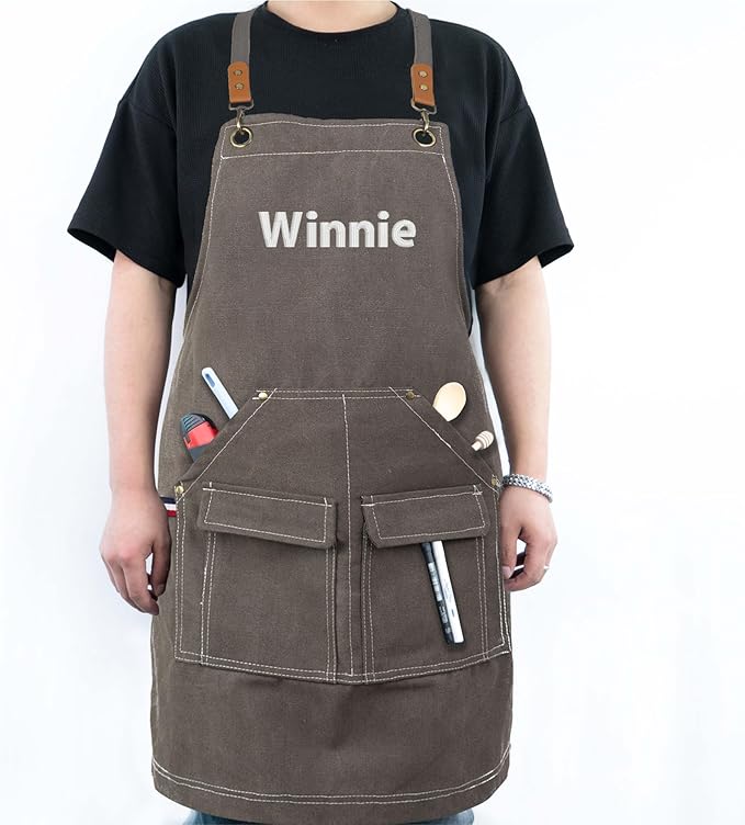 Personalized Chef Aprons for Men Women Canvas Cross Back Heavy Duty Work Apron for Coffee Shop Bartender Bistro Woodworking