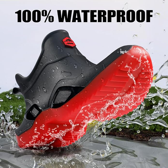 Women's Ankle Rain Boots - Slip On Waterproof Festival & Garden Shoes for Men - Comfortable Lightweight Rubber Wellies with Decorative Buckle