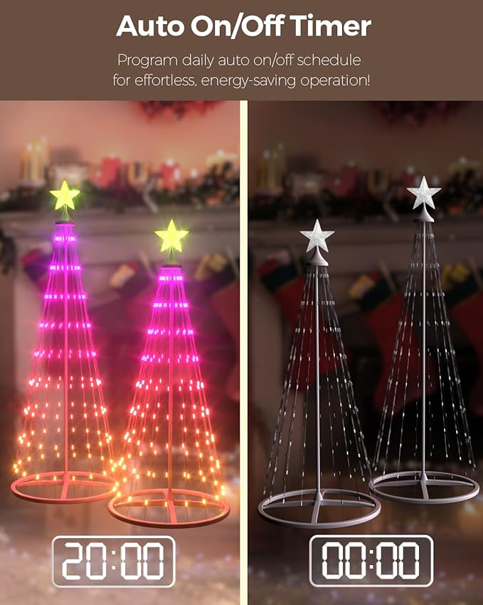 4ft+5ft Smart Outdoor Lighted Christmas Tree Set, 16 Mil Color Changing, Music Sync, Timer, Group Control, RGB Led Christmas Decorations for Indoor Outdoor