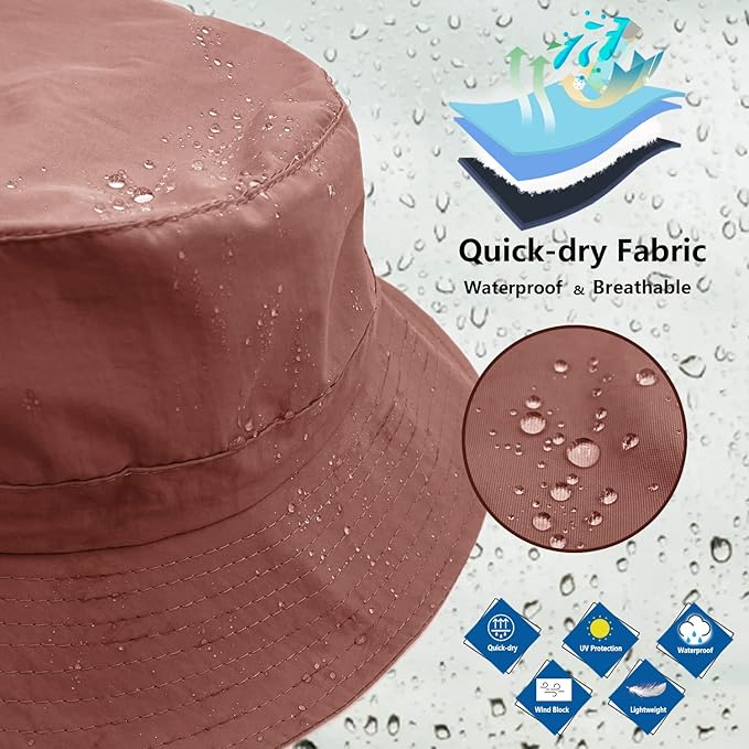 woogwin Waterproof Bucket Rain Hat with Chin Strap Quick Dry Packable Boonie Sun Hat Safari Hat UV Protection