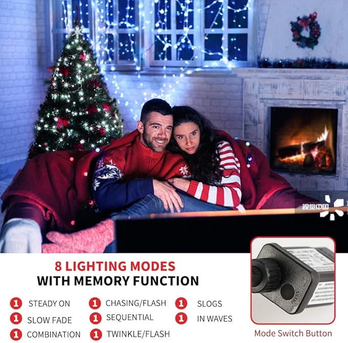 105FT 300LEDs Christmas Lights Outdoor Indoor String Lights 8 Modes Memory Function for Christmas Tree Party Decoration, UL Listed (4 Sets CONNECTABLE) White