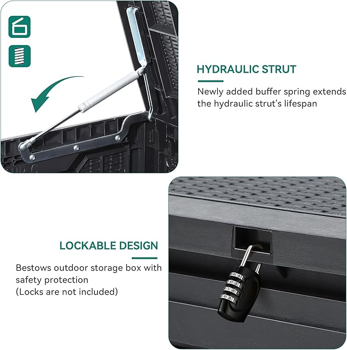 YITAHOME 100 Gallon Outdoor Storage Box, Large Water Resistant Resin Deck Box, Indoor Outdoor Lockable Storage Container for Patio, Garden, Cushions, Tools, Equipment (Dark Gray)