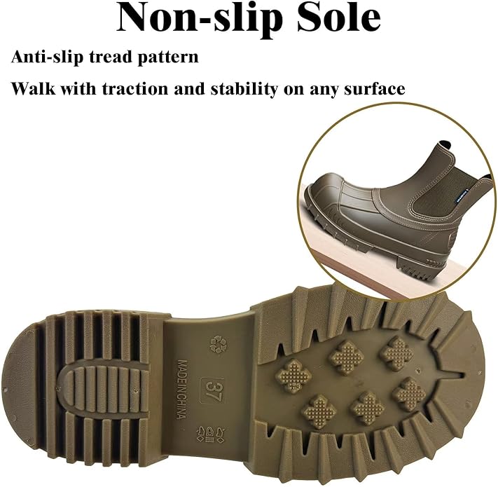 Short Rain Boots Women Waterproof Ankle Rainboots Fashion Chelsea Boots Non-Slip Garden Shoes for Outdoor Work Booties