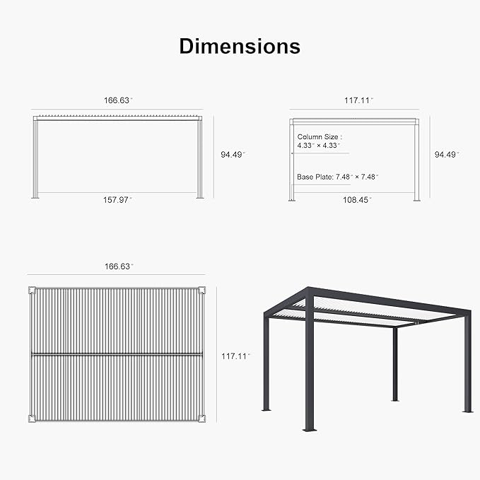 PURPLE LEAF Louvered Pergola 10' x 14' Outdoor Aluminum Pergola with Hidden Drainage System and Shade Screen Patio Hardtop Small Pergolas with Adjustable Roof for Patio Dining Side Yard Terrace Lounge