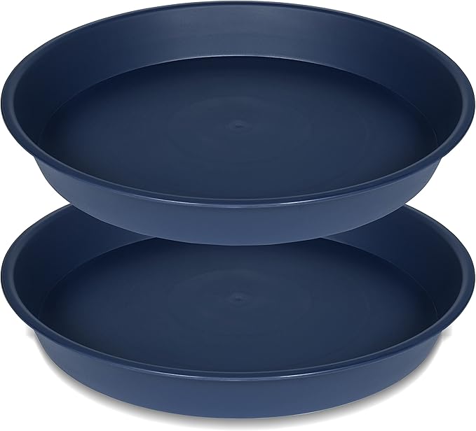 2 Pack of 18 19 inch Plant Saucer Drip Tray (16.6 inch Base), Heavy Duty Deep Plant Saucers for Pots, Plastic Flower Planter Water Trays for Indoors Outdoor (19", Blue)