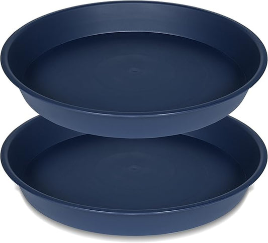 2 Pack of 18 19 inch Plant Saucer Drip Tray (16.6 inch Base), Heavy Duty Deep Plant Saucers for Pots, Plastic Flower Planter Water Trays for Indoors Outdoor (19", Blue)