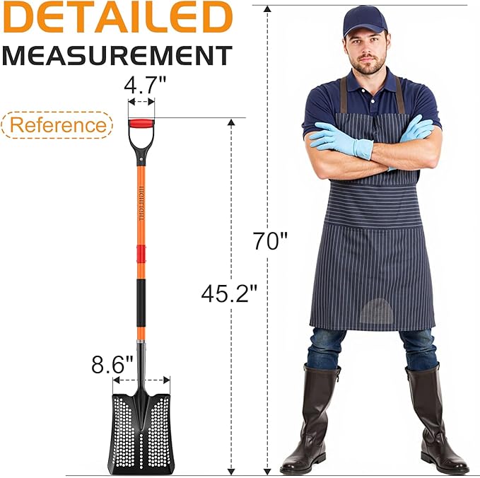 HIGHLIGHT Sifting Shovel, Heavy Duty Metal Sand Sifter for Beach, 45" Long Sifter Shovel for Beach Fun, Chicken Coop, Farm Goat Stall Sand Poop Cleaning, with Ergonomic D-Grip Handle