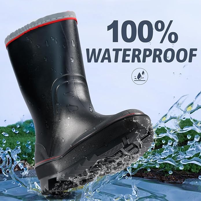 Women's Ankle Rain Boots - Slip On Waterproof Festival & Garden Shoes for Men - Comfortable Lightweight Rubber Wellies with Decorative Buckle