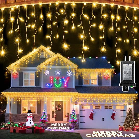1332 LED Christmas Lights with 296 Drops,132ft 12 Modes Hanging ice String Lights with Timer & Dimmable & Waterproof, Plug-in Fairy Lights for Tree Holiday Wedding Party Christmas Decor Warm White